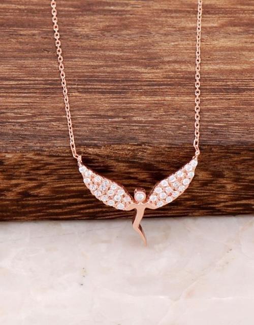 Ros Gümüş Melek Tasarımlı Kolye 2444