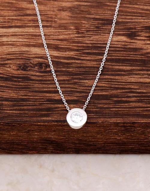 Rodyumlu Tek Taş Tasarım Gümüş Kolye 3085