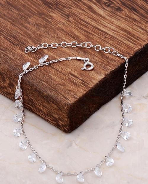 Sallantılı Damla Taşlı Gümüş Halhal 244