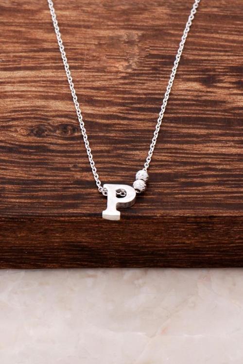 P Harfli Tasarım Gümüş Kolye 3831