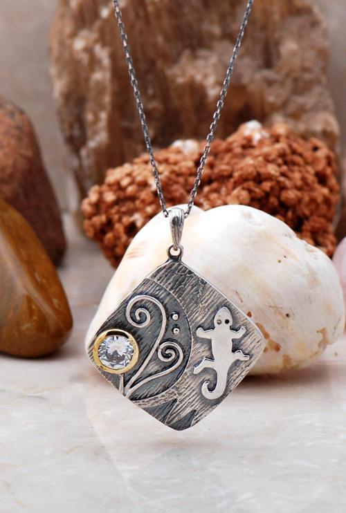 Kertenkele Tasarım Gümüş Kolye 6511