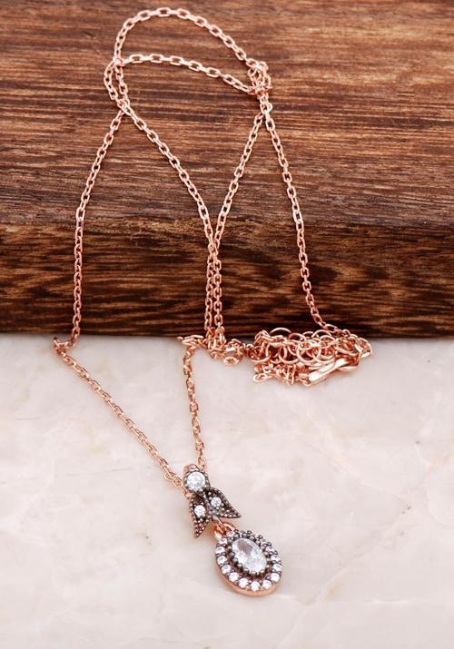 Elmas Montürlü Rose Gümüş Kolye 6522