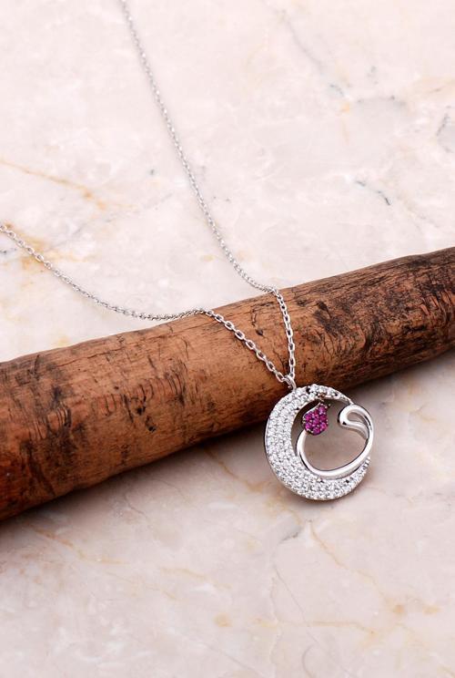 Laleli Vav Harfli Gümüş Hiall Kolye 6965