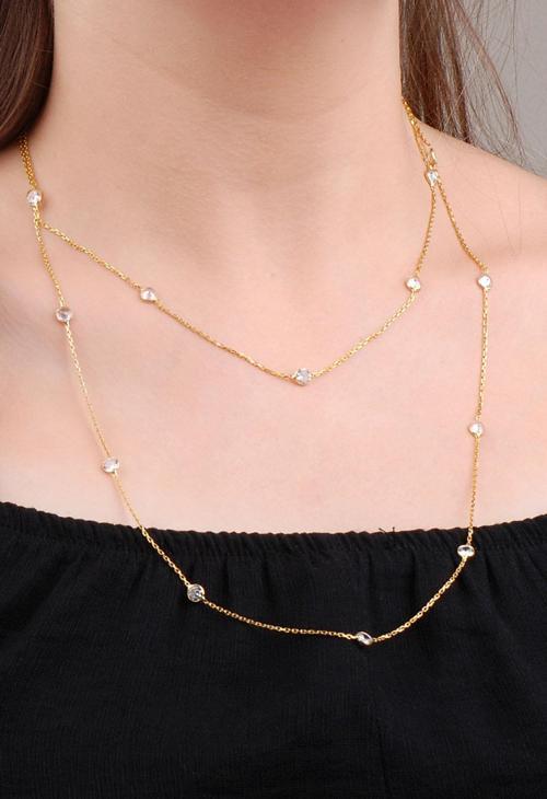 Sıra Taşlı Altın Yaldızlı 110 Cm Gümüş Kolye 6630