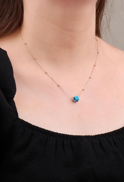 Turkuaz Sıra Toplu Rose Gümüş Kolye 6647