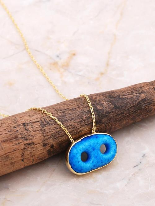 Süryani Nazar Boncuğu Altın Yaldızlı Gümüş Kolye 6649