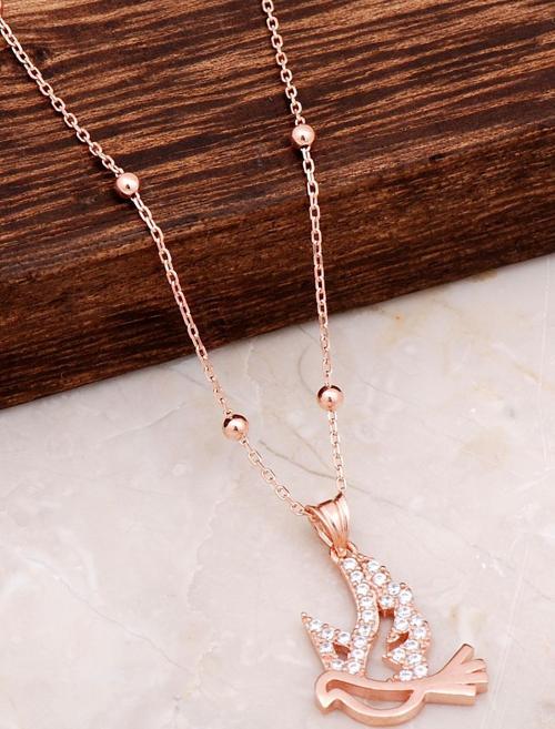 Rose Gümüş Güvercin Tasarım Kolye 6675