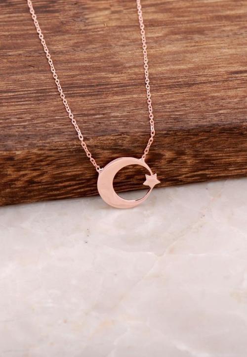 Ay Yıldız Rose Gümüş Tasarım Kolye 4021