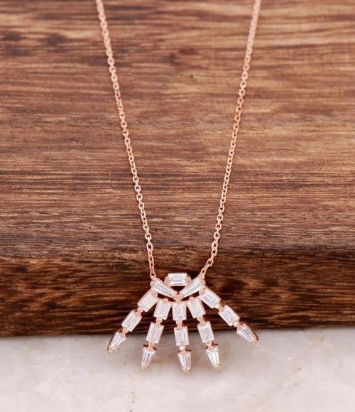 Tasarım Baget Rose Gümüş Kolye 4066