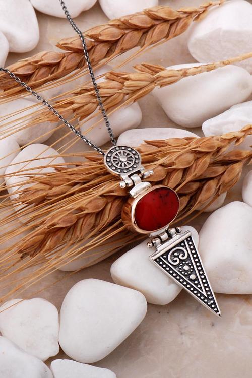 Mercan Elişi Antik Tasarım Gümüş Kolye 7046