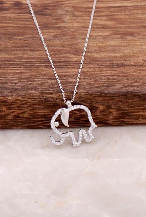 Fil Tasarım Rodyumlu Gümüş Kolye 4094