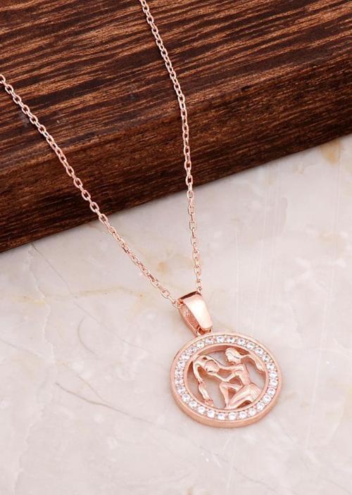 Kova Burcu Rose Gümüş Kolye 6691