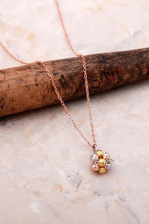 Dorissa Altın Yaldızlı Rose Gümüş Kolye 7054