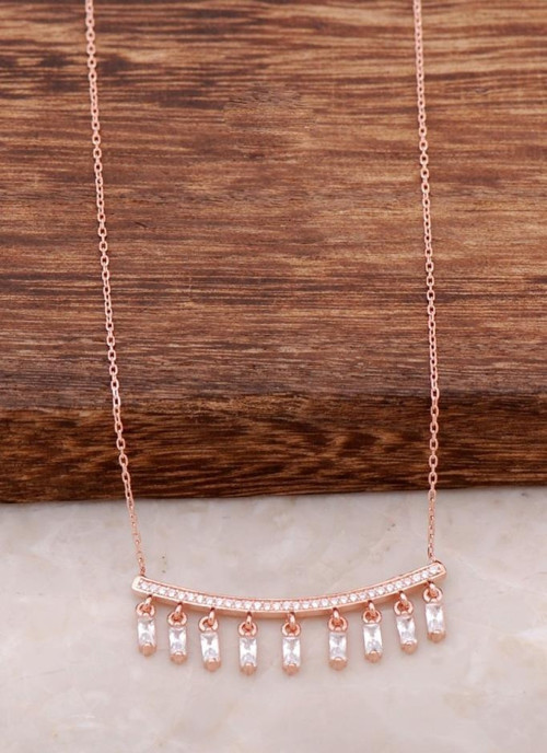 Tasarım Sallantılı Rose Gümüş Kolye 4145