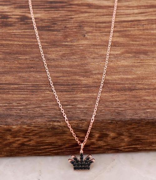 Taç Minimal Rose Gümüş Kolye 4152