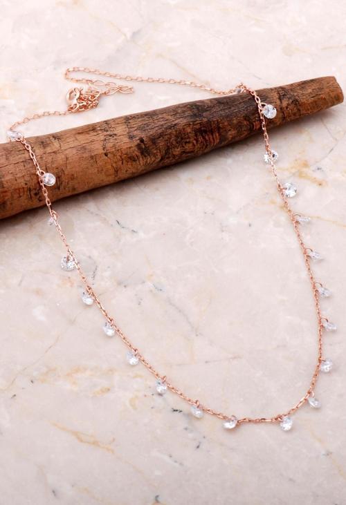 Sıra Taşlı Sallantılı Rose Gümüş Kolye 7103