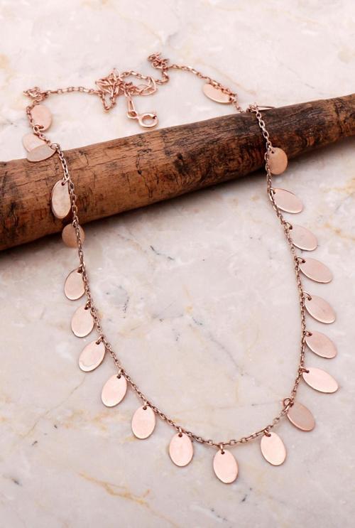 Pullu Rose Gümüş Sallantılı Kolye 7107