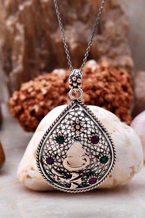 Telkari İşlemeli Vav Harfli Gümüş Kolye 6761