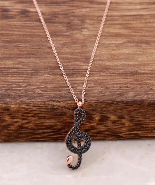 Sol Anahtar Tasarım Rose Gümüş Kolye 6203