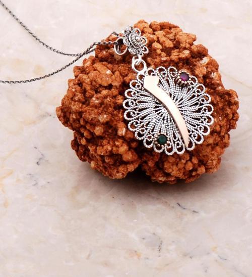 Elif Harfli Telkari İşlemeli Gümüş Kolye 6765