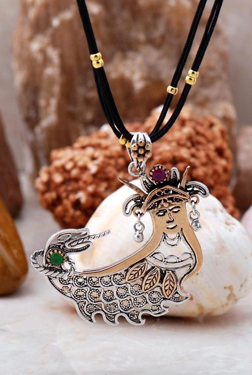 Şahmeran Telkari İşlemeli Orta Boy Gümüş Kolye 644