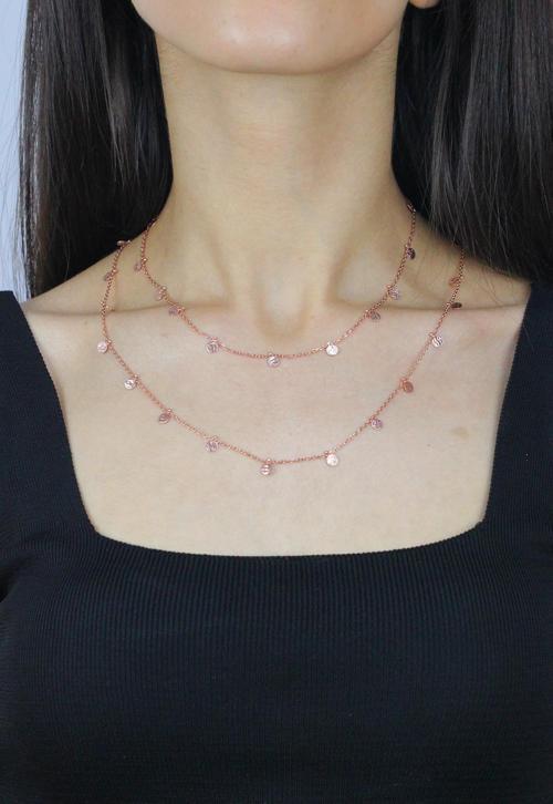 Pullu 90 cm Rose Gümüş Kolye 7262