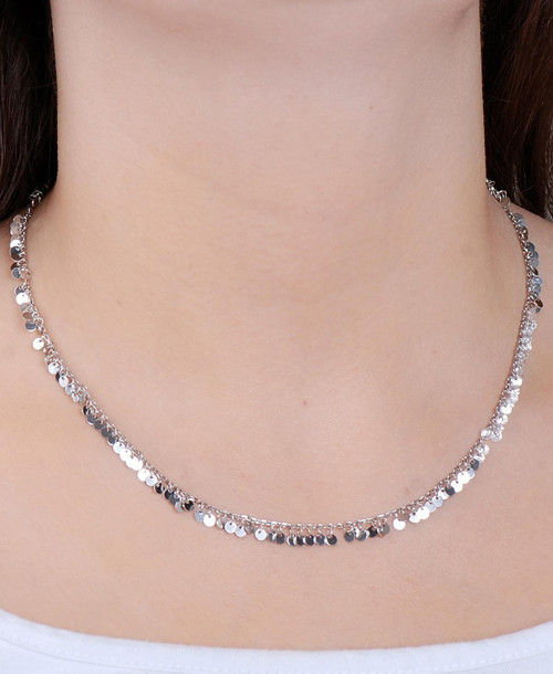 Pullu Zirkon Taşlı Rodyumlu Gümüş Kolye 7264