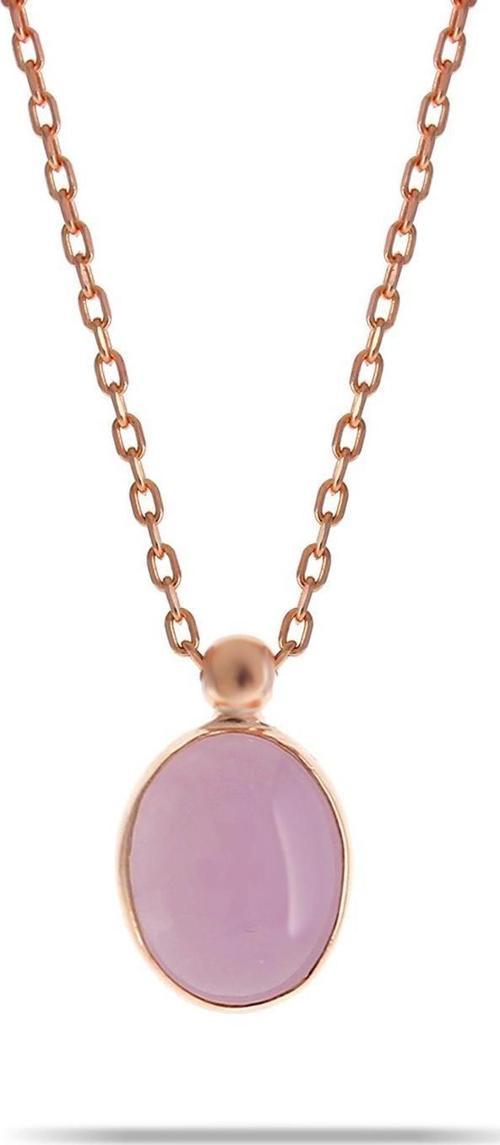 Pembe Kuvars Taşlı Rose Gümüş Kolye 7306
