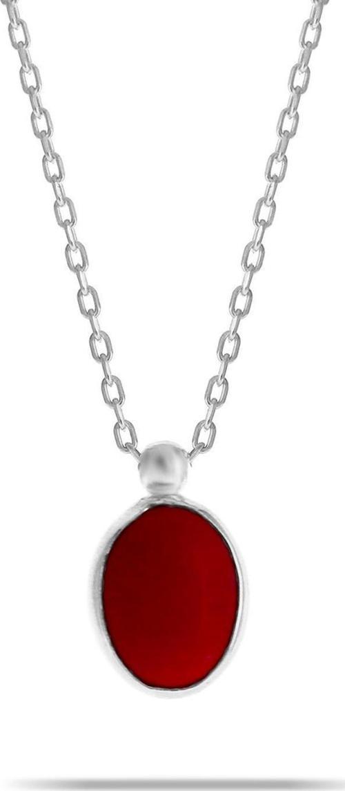 Mercan Taşlı Rodyumlu Gümüş Kolye 7313