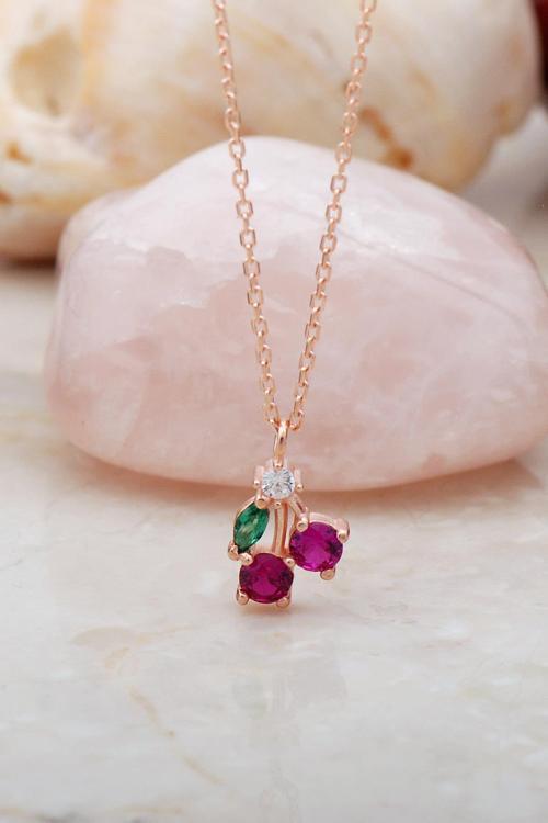 Kiraz Rose Mini Gümüş Kolye 7212