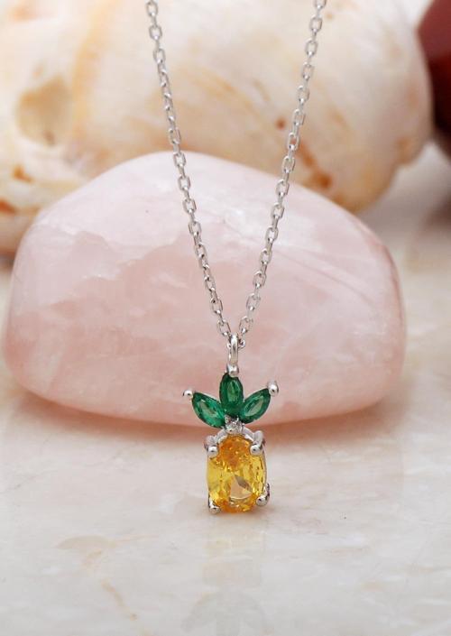 Ananas Rodyumlu Mini Gümüş Kolye 7215