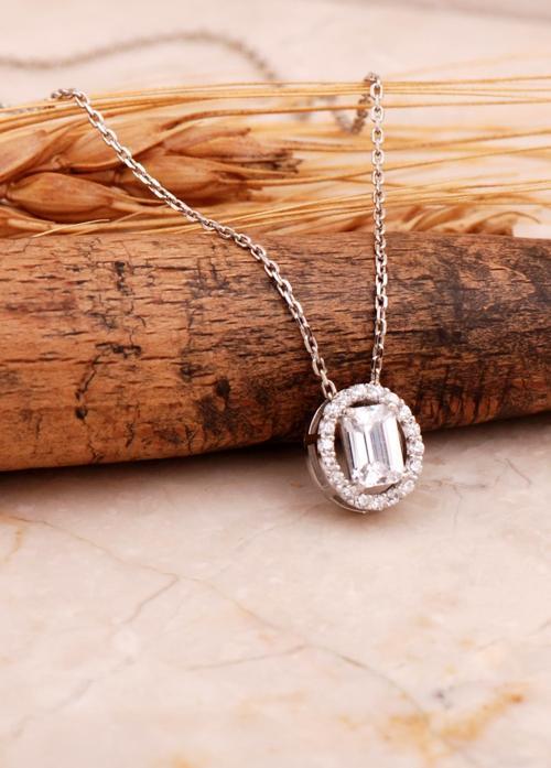 Baget Oval Rodyumlu Gümüş Kolye 7722