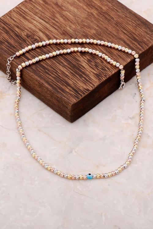 Dorissa Altın Yaldızlı Rose Gümüş Nazar Boncuklu Kolye 6856