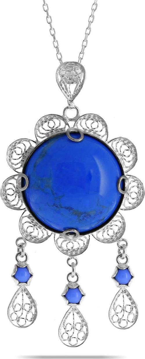 Firuze Taşlı Telkari İşlemeli Gümüş Kolye 7360