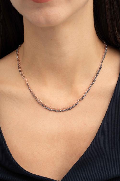 Pullu Mistik Topaz Taşlı Rose Gümüş Kolye 7249