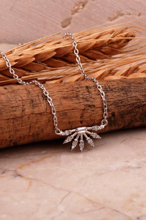 Güneş Mini Rodyumlu Gümüş Baget Kolye 7981