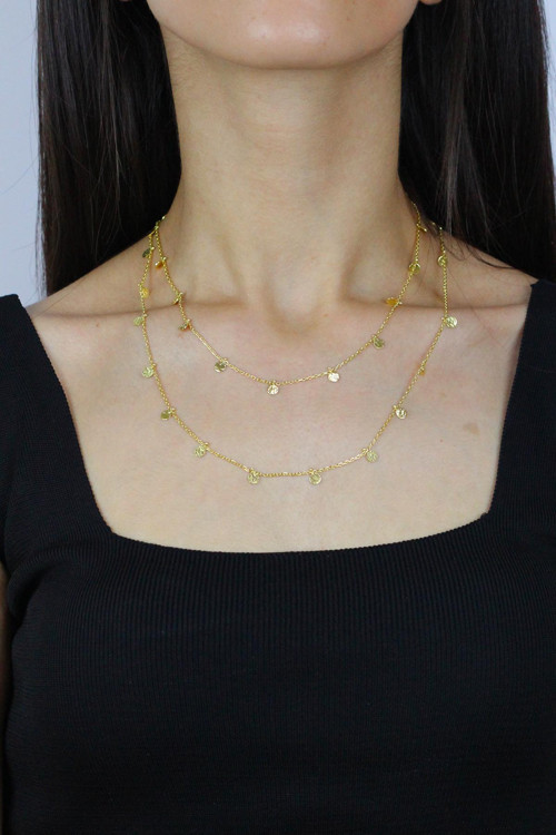 Pullu 90 cm Altın Yaldızlı Gümüş Kolye 7261