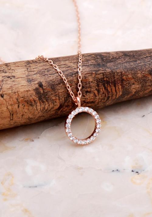 Halka Rose Gümüş Taşlı Kolye 7844