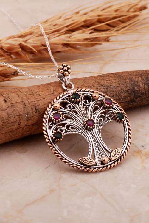 Hayat Ağacı Telkari İşlemeli Gümüş Kolye 8005