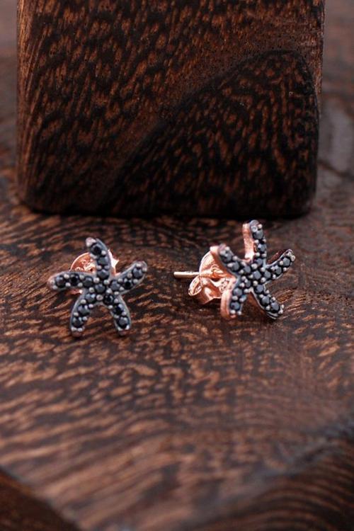 Deniz Yıldızlı Rose Gümüş Küpe 2437