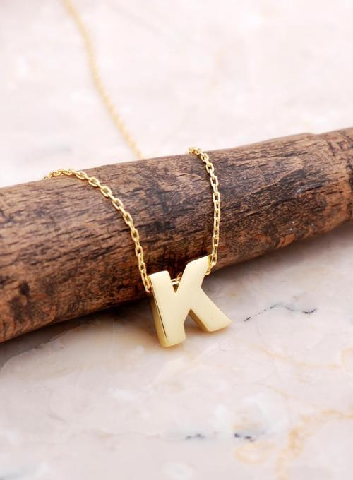 K Harfi Altın Kaplama Gümüş Kolye 7873