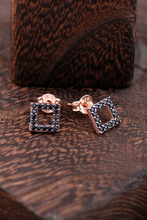 Kare Rose Gümüş Küpe 2441