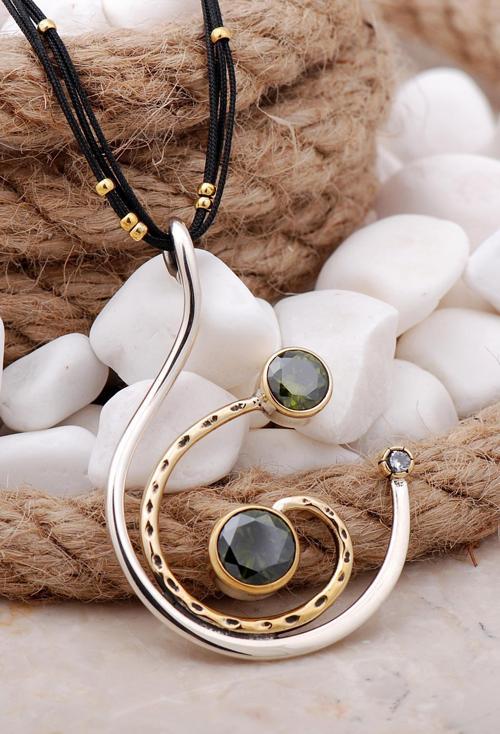 Peridot Taşlı Tasarım Gümüş Kolye 7559