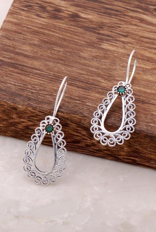 Telkari İşlemeli Gümüş Elişi Damla Küpe 2585