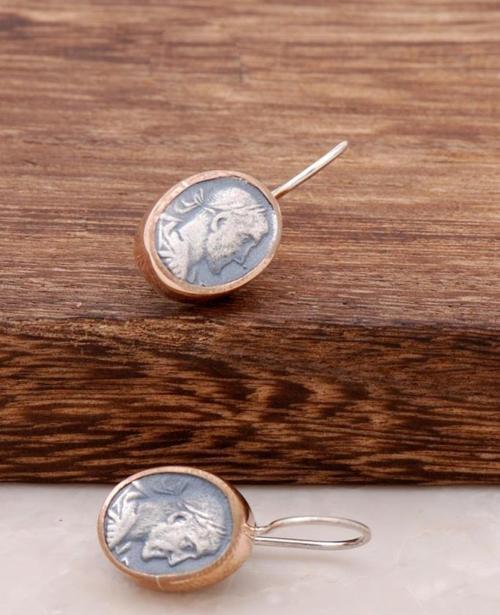 Antik Para Tasarımlı Elişi Gümüş Küpe 2597