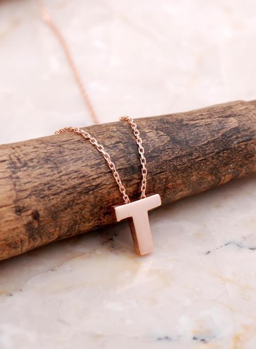 T Harfi Rose Gümüş Kolye 7902