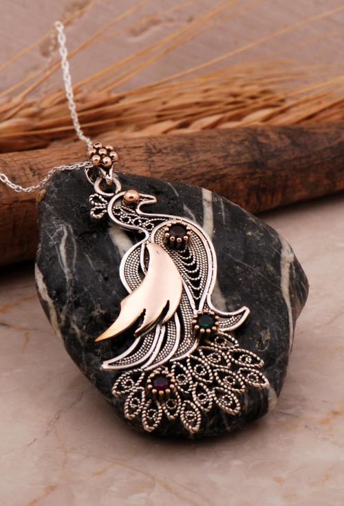 Tavus Kuşu Telkari Gümüş Kolye 949