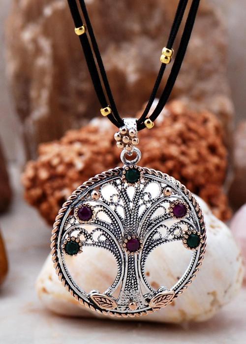 El Yapımı Hayat Ağacı Gümüş Telkari Kolye 953