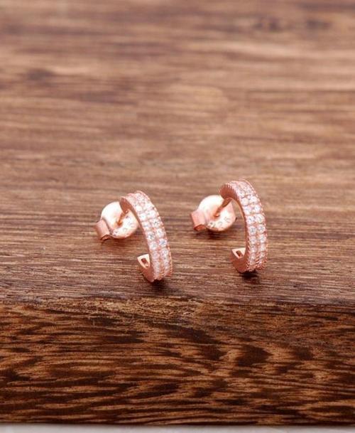 Rose Gümüş Taşlı Mini Halka Küpe 3738
