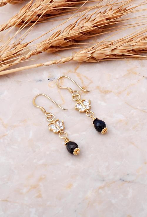 Safir Taşlı Altın Yaldızlı Gümüş Küpe 123